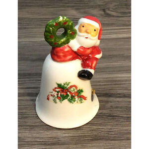 Christmas Bell with Santa Climbing Wreath Vintage Collectors 4"